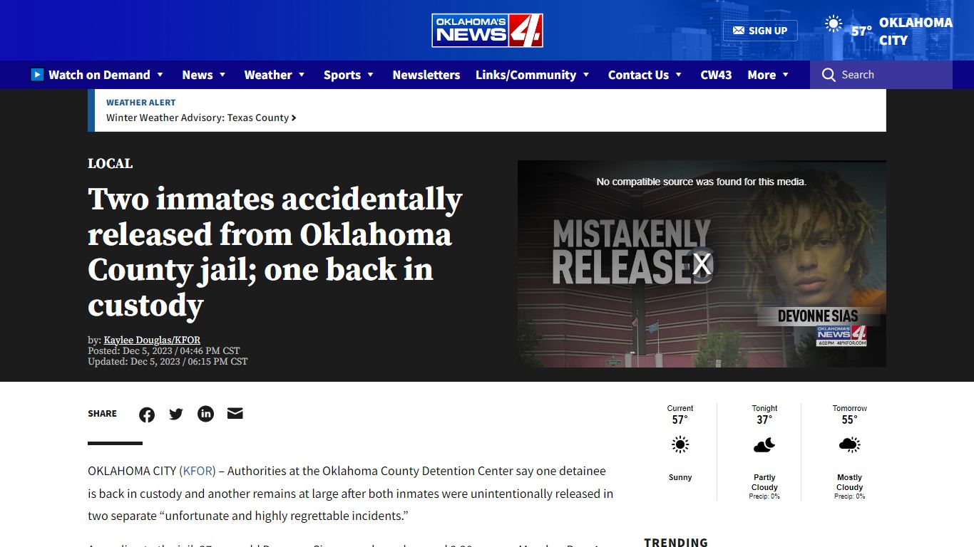 Two inmates accidentally released from Oklahoma County jail; one back ...
