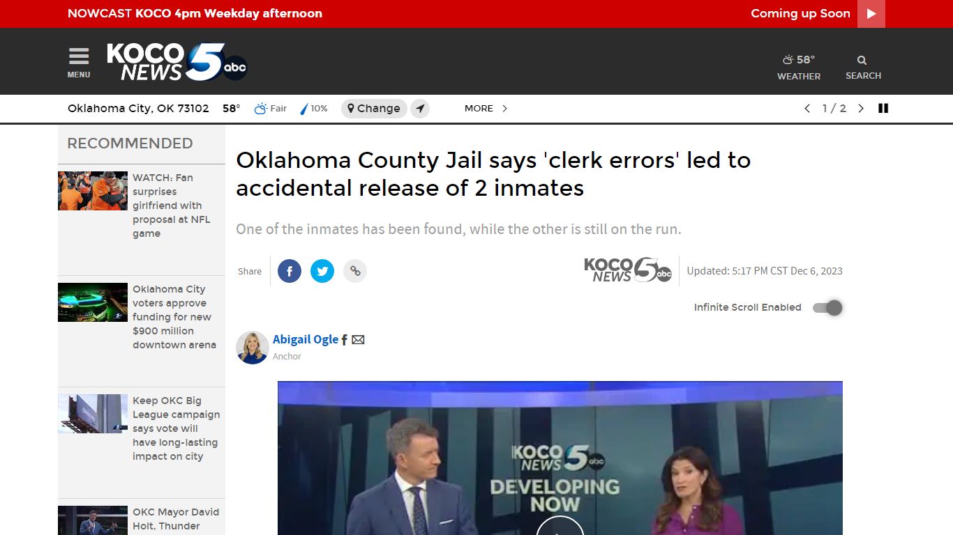 OCDC says 'clerk errors' led to release of 2 inmates - KOCO 5 News